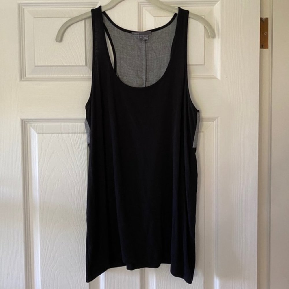 Vince Black & Grey Color block Racerback Tank Top